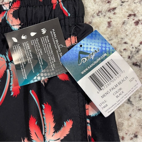 NWT Kanu Surf Black Swim Trunks Size Small Coral Palm Tree Lined 6” Inseam Men’s - Picture 3 of 6